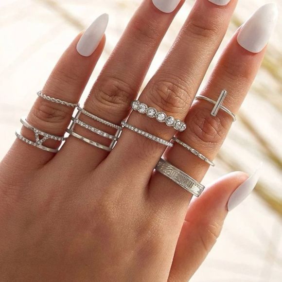 Set of 8 silver stackable rings, braided jewelry, cross ring, simplistic jewelry - Picture 1 of 4